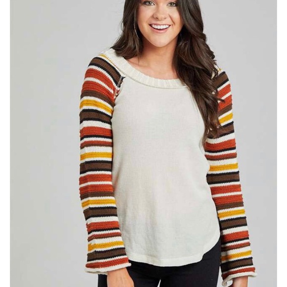 Altar'd State Sweaters - Altar’d State Samantha top with Striped Sleeves